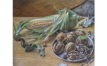 Натюрморт с орехами и кукурузой