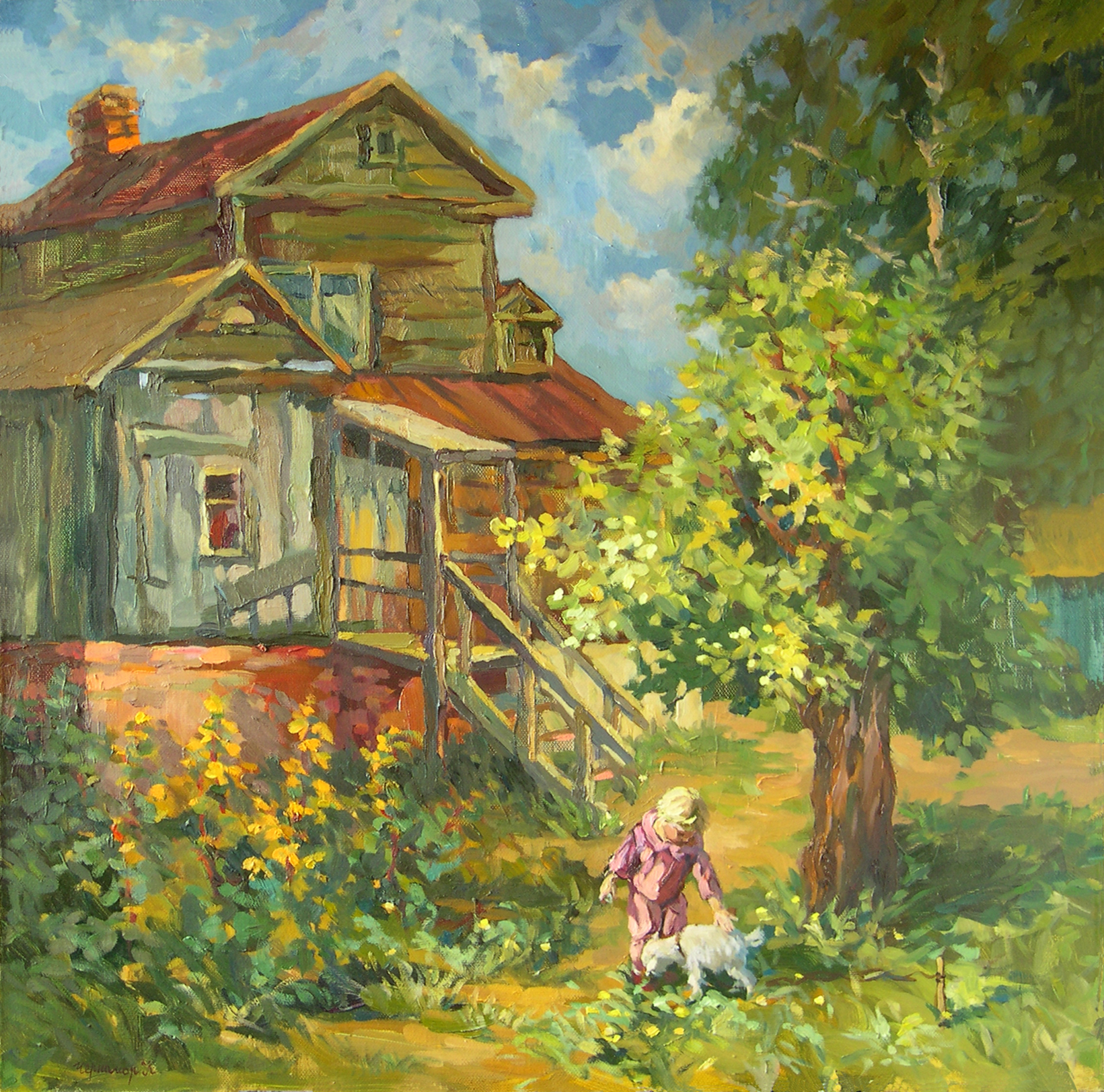 Летняя наша жизнь в старом доме. Картина Солнечный двор деревня Абрамцево.
