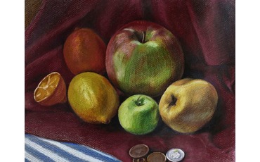 Яблоки, лимоны, айва и старинные монеты