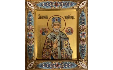 Настольная икона в серебряном окладе. Святой Николай Чудотворец