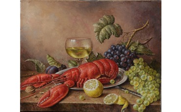 Омар, вино и фрукты