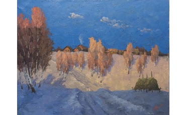 Зимой закат в деревне