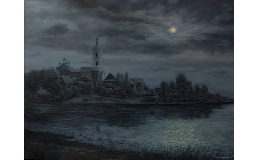 Село Поречье в лунную ночь 